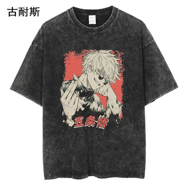 image-Street Hip Hop Washed T-Shirts - Summer Cotton Couple Tops - Black/Multicolor