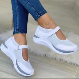 image-Womens Mesh Casual Shoes Velcro Strap Round Toe Thick Sole Navy Blue Size 43