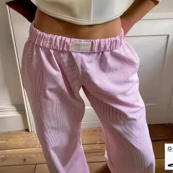 image-Women's Cotton Wide Leg Trousers - Sky Blue Elastic Waist