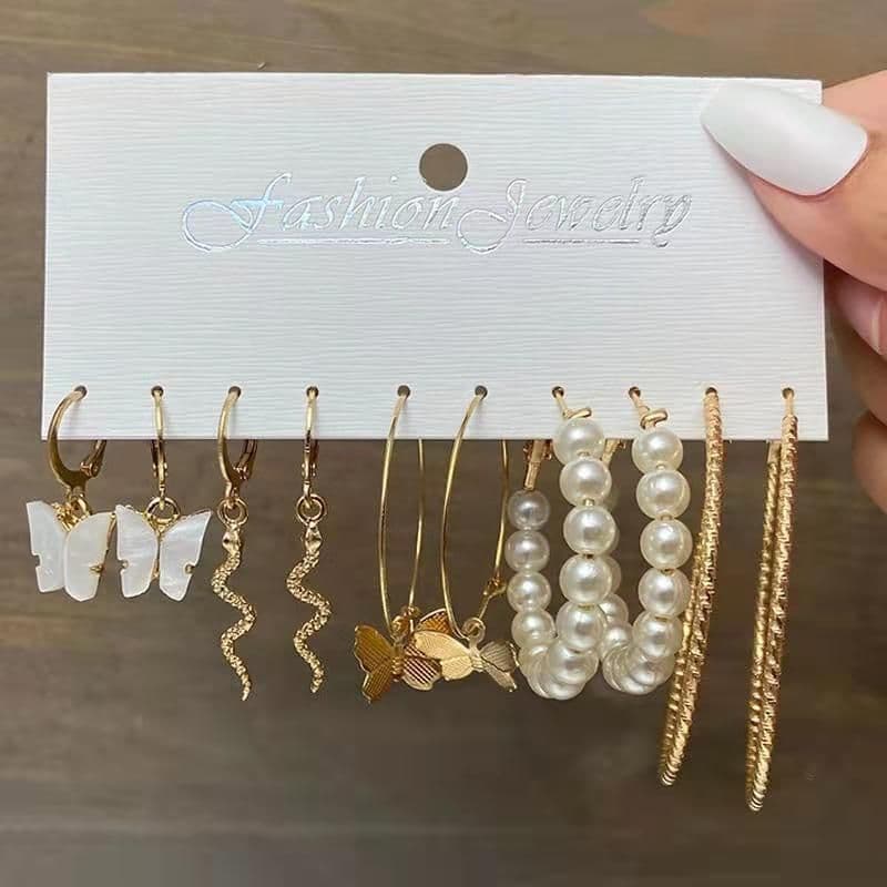 image-European and American cross-border earrings retro alloy butterfly snake earrings creative simple acrylic earrings set