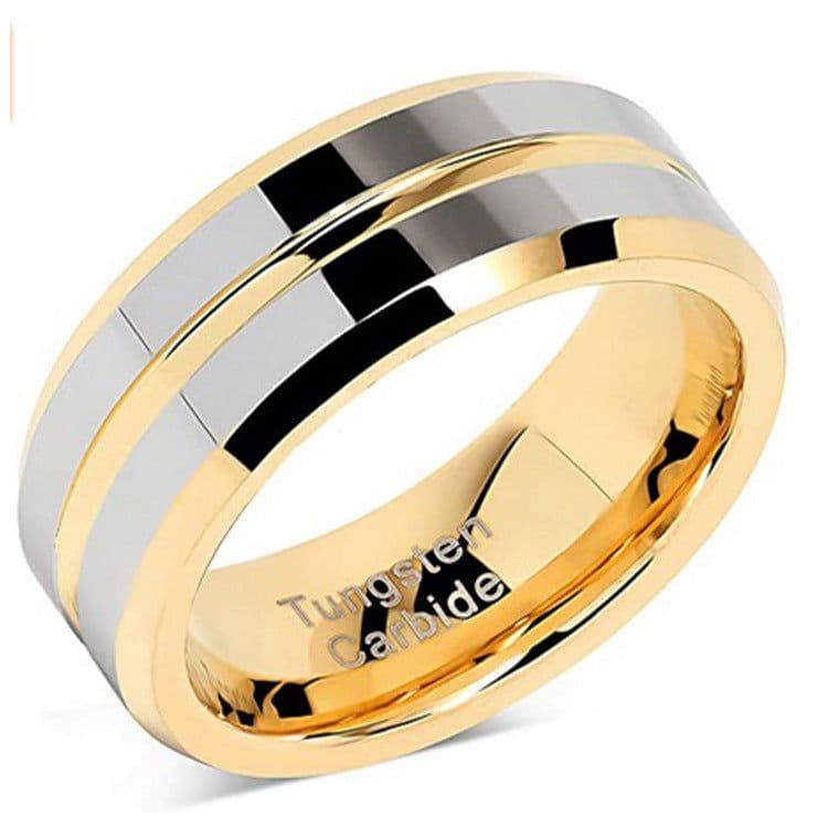 image-Tungsten Steel Ring - 8mm Gold Chamfered
