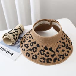 image-Straw Sun Hat Leopard Print Wide Brim Brown