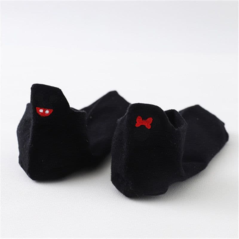 image-Women's Cotton Boat Socks - Embroidered Heart Khaki