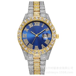 image-Hiphop watch European and American hot style men's steel belt hip-hop Roman scale diamond calendar men's quartz watch