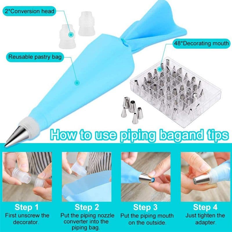 image-420-Piece Cake Turntable Decorating Kit - Stainless Steel Molds