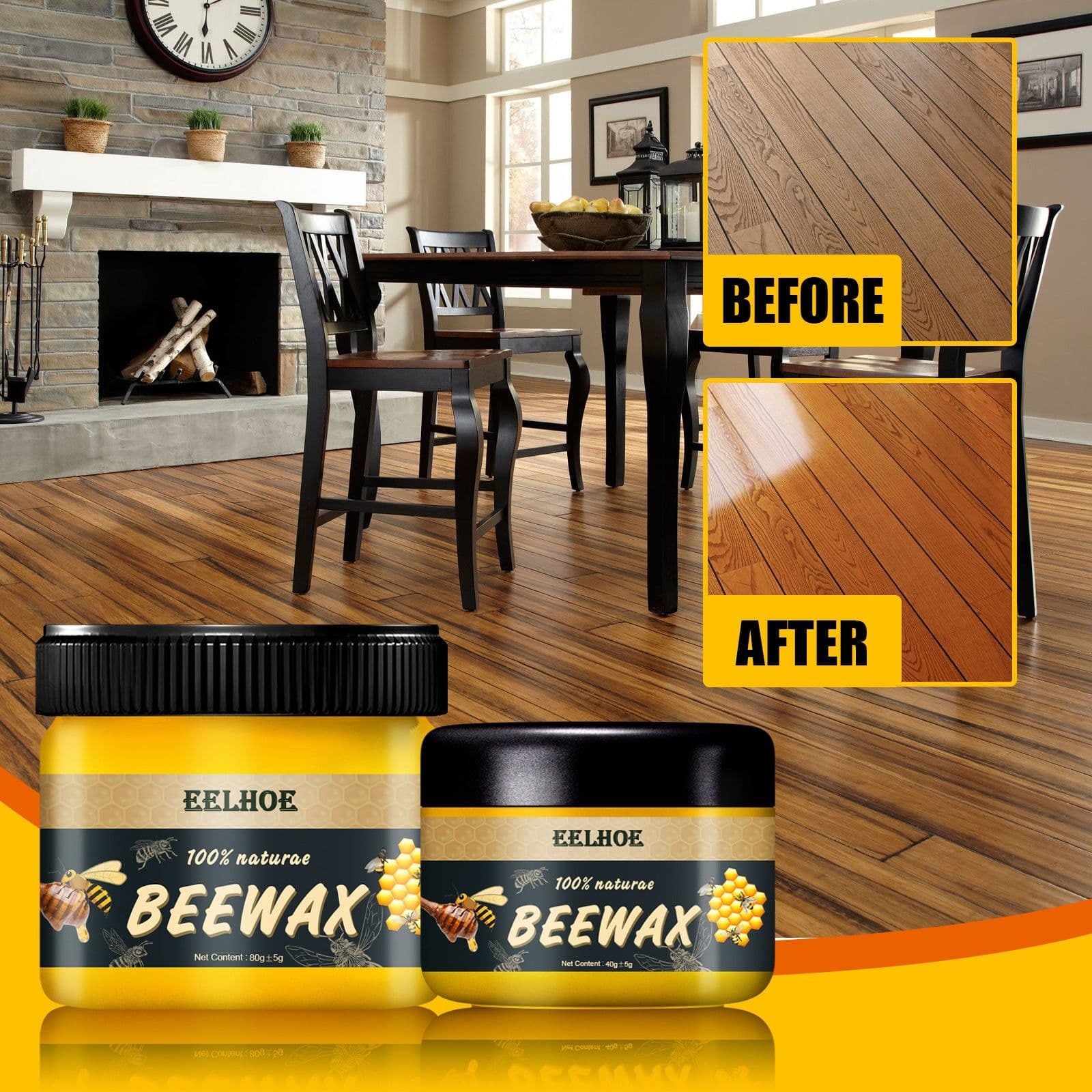 image-Beeswax Polished Wooden Floor Wax for Waterproof Protection - 80g
