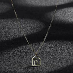 image-New Gold Stainless Steel House Pendant Necklace Small Simple Stylized Clavicle Chain