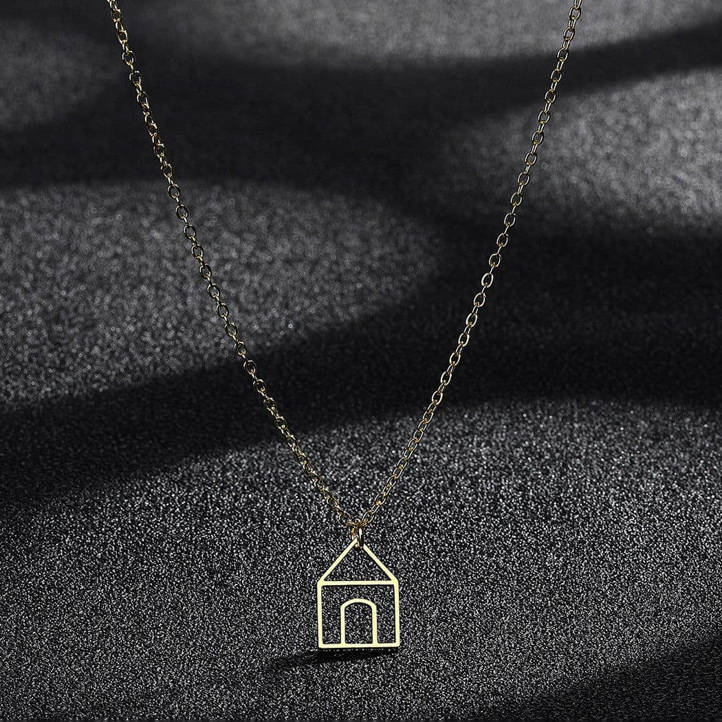 image-New Gold Stainless Steel House Pendant Necklace Small Simple Stylized Clavicle Chain