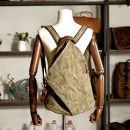 image-Waterproof Retro Backpack Tooling Retro Oil Wax Canvas Bag Ami Khaki Men's Leather Outdoor Travel Backpack