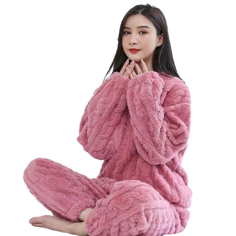 image-2023 Winter Solid Color Jacquard Uniform Warm Suit for Men and Women Comfortable Cotton Velvet Thickened Warm Home Clothes Suit Pajamas