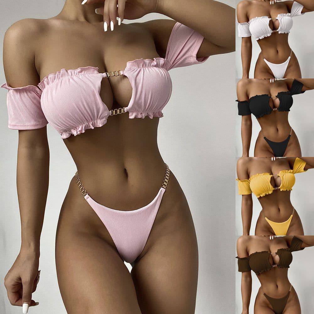 image-Cssayavi Bikini Swimsuit - Coffee Solid Color L