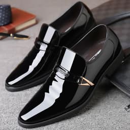 image-Men's Leather Business Casual Slip-On Shoes Brown