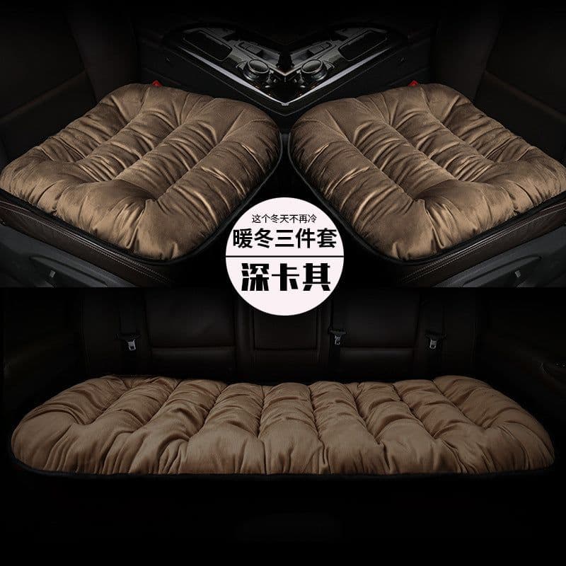 image-Plush winter car seat cushion three pieces down cotton full car cover cushion cover thick universal car cushion wool cushion winter