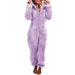 image-Women's Hooded Jumpsuit Fleece - Light Purple 5XL