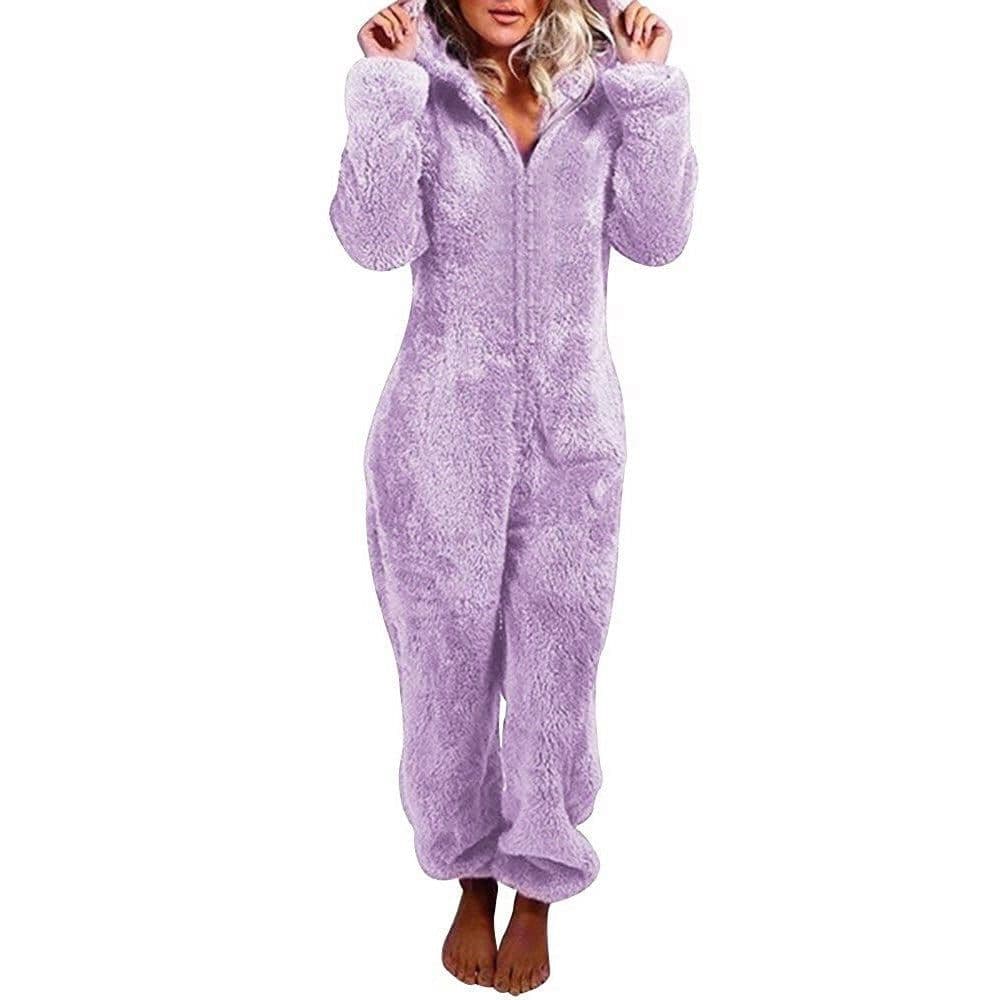 image-Women's Hooded Jumpsuit Fleece - Light Purple 5XL