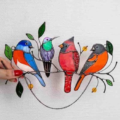 image-dripping oil seven bird pendant new multi-bird pendant painted window decoration alloy group bird bird pendant pendant