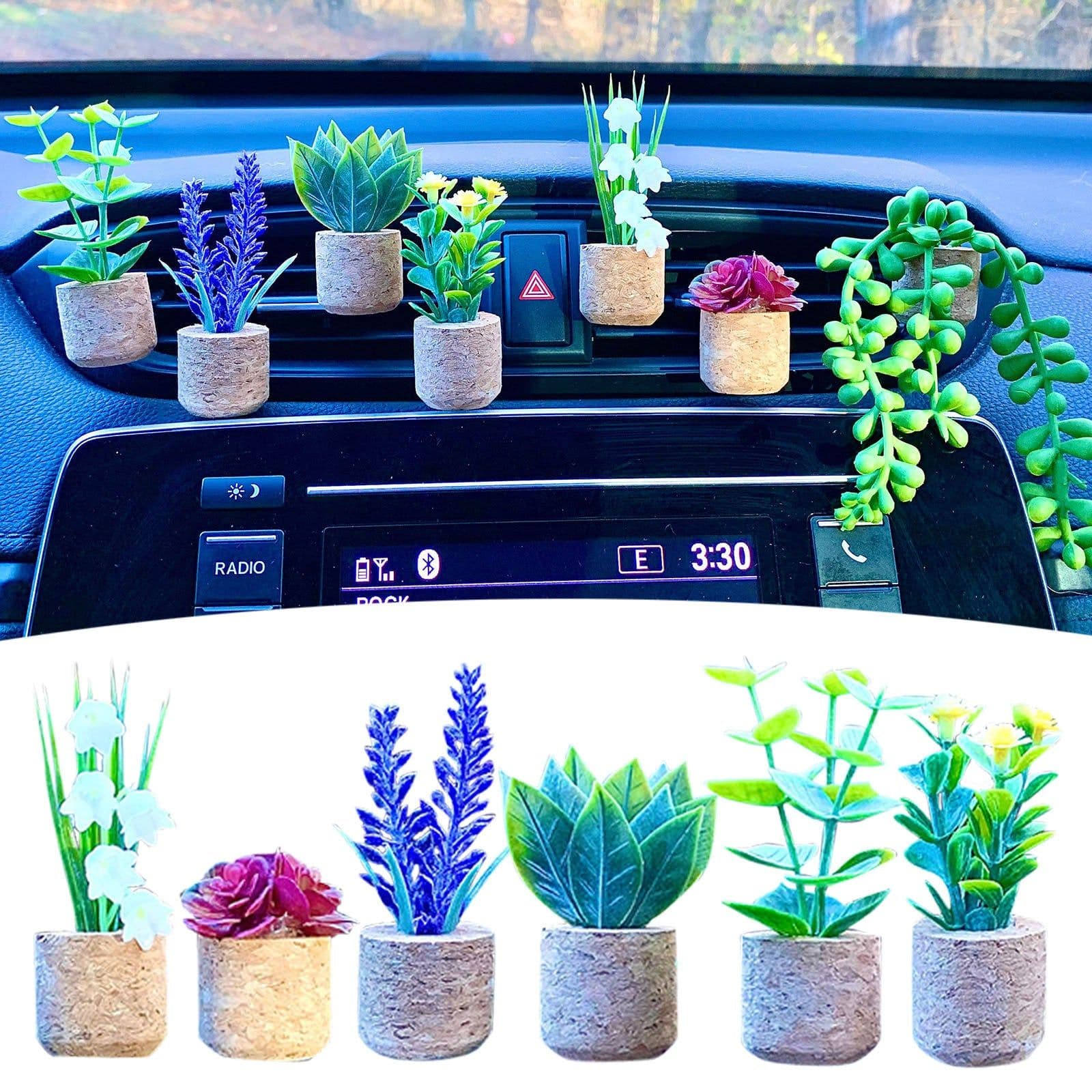 image-Creative succulent cactus potted car air-conditioning outlet aromatherapy clip car aromatherapy cotton car interior decoration