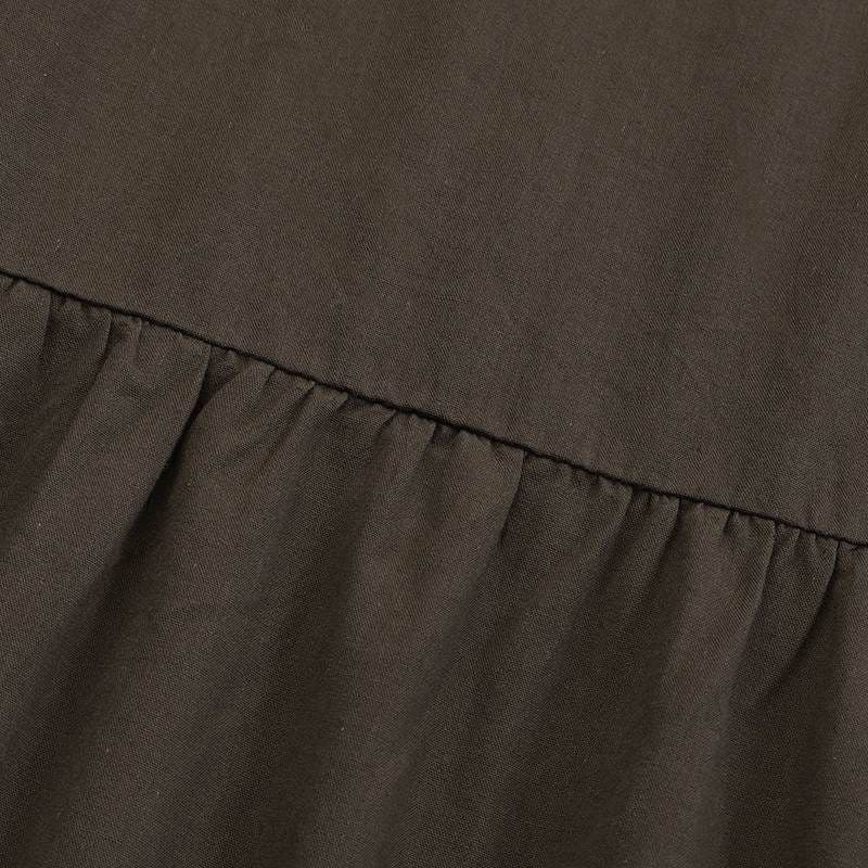 image-Cotton Linen Pleated Skirt - Brown 5XL Long
