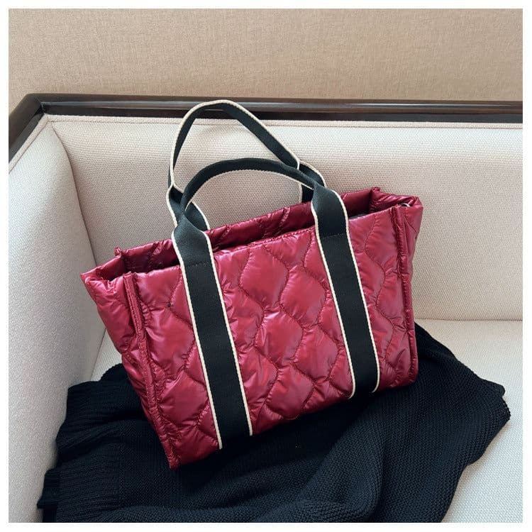 image-Grey Nylon Tote Bag - Soft Handle Rhombus