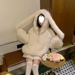 image-Women's Bunny Ears Hooded Velvet Jacket - Loose Fit