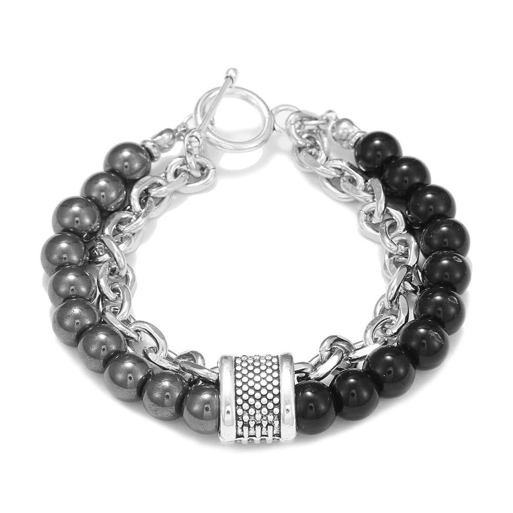 image-PINIYA Punk Style Geometric Men's Bracelet Black
