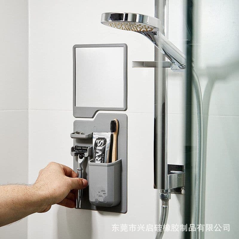 image-Silicone Toothbrush Holder - Black Suction Cup