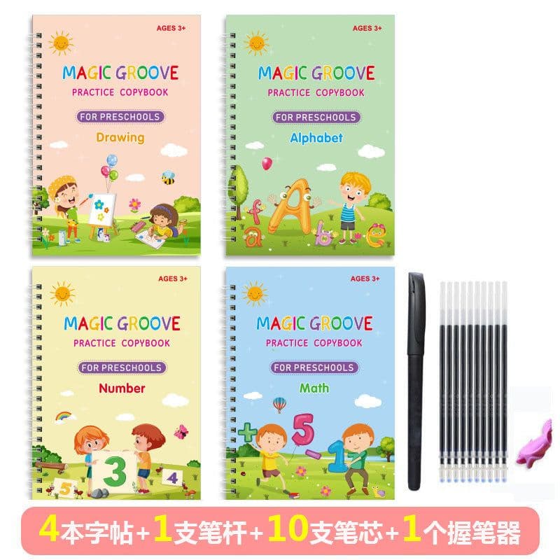 image-English Kids Pen Control Practice Copybook With Magic Groove Pen And Grip Set