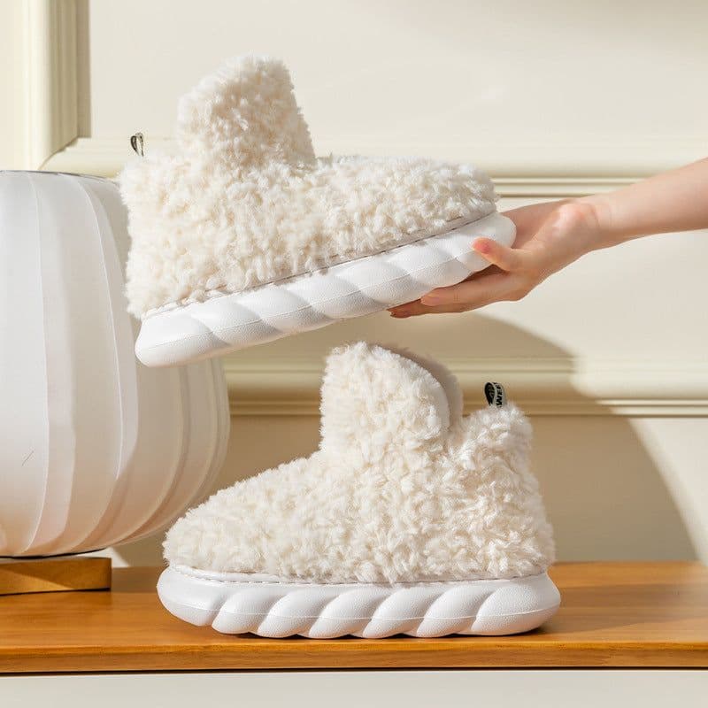 image-High-top bag heel cotton slippers winter plus velvet warm men and women couples home indoor and outdoor non-slip soft bottom fur cotton shoes