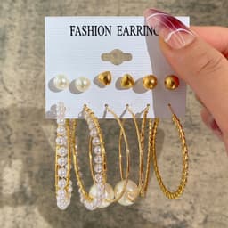 image-Acrylic Pearl Earring Set - 5 Pairs Mixed Style Women