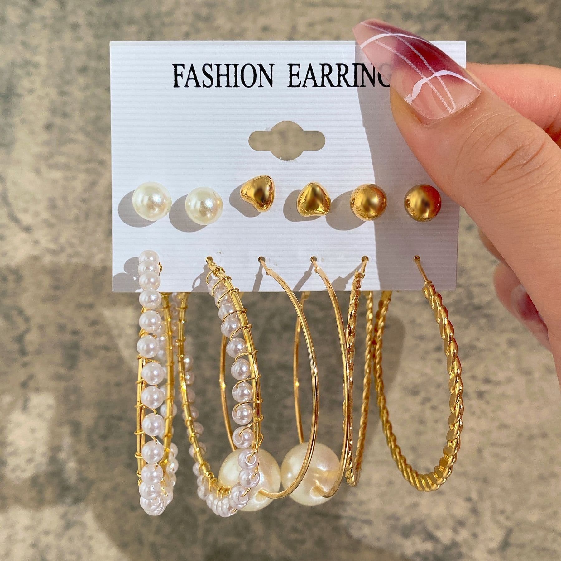 image-Acrylic Pearl Earring Set - 5 Pairs Mixed Style Women