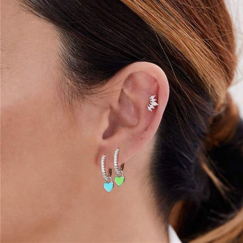 image-S925 Heart-Shaped Earrings - Platinum-White Oil Drop