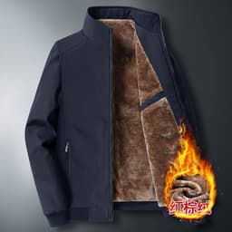 image-Men's Cotton Padded Jacket - Gray Stand Collar Winter