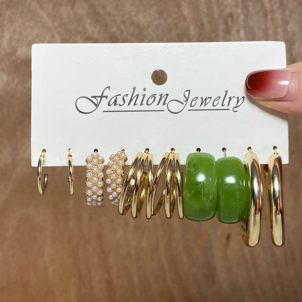 image-Acrylic Pearl Earring Set - 5 Pairs Mixed Style Women