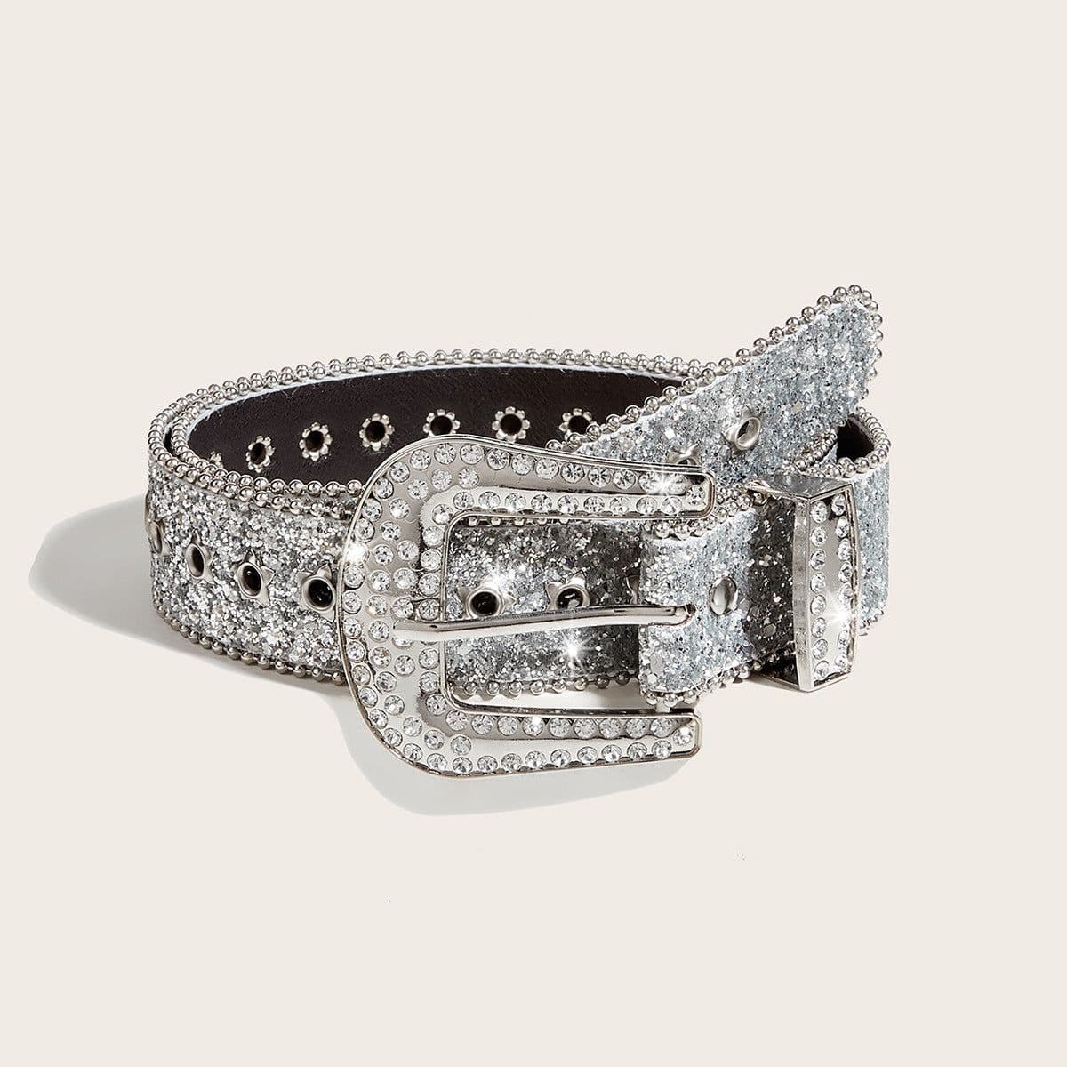 image-Rhinestone Belt Women's Wide Fashion PU Glitter 103cm