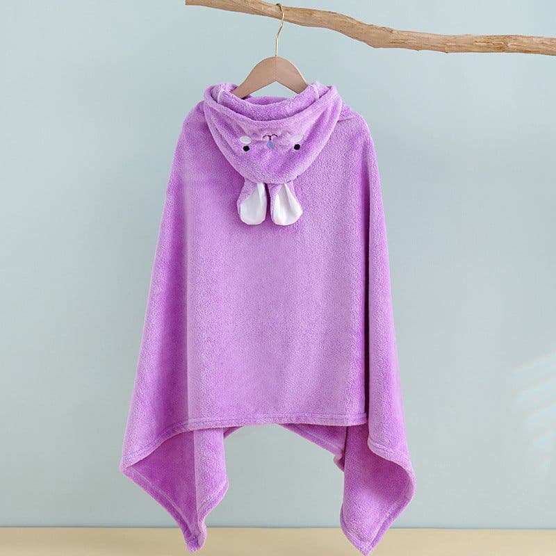 image-Bo Chuhui Long-eared Monkey Hooded Bathrobe - Purple Coral Fleece