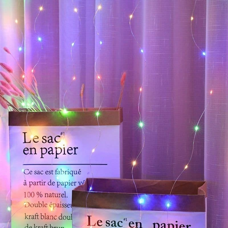 image-Cross-border LED Copper Wire Waterfall Curtain Light String Christmas Wedding Bedroom USB Remote Control Decorative Light with Hook
