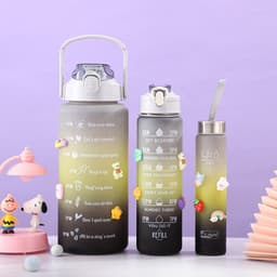 image-Foreign trade cross-border best-selling three-piece plastic pc water cup large-capacity sports outdoor family set double drinking straw cup