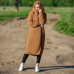 image-Womens Long Knitted Hooded Cardigan Coat
