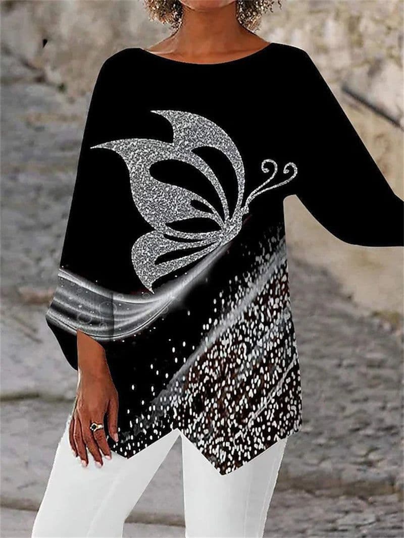 image-Cross-border Geometric Print Long Sleeve Shirt