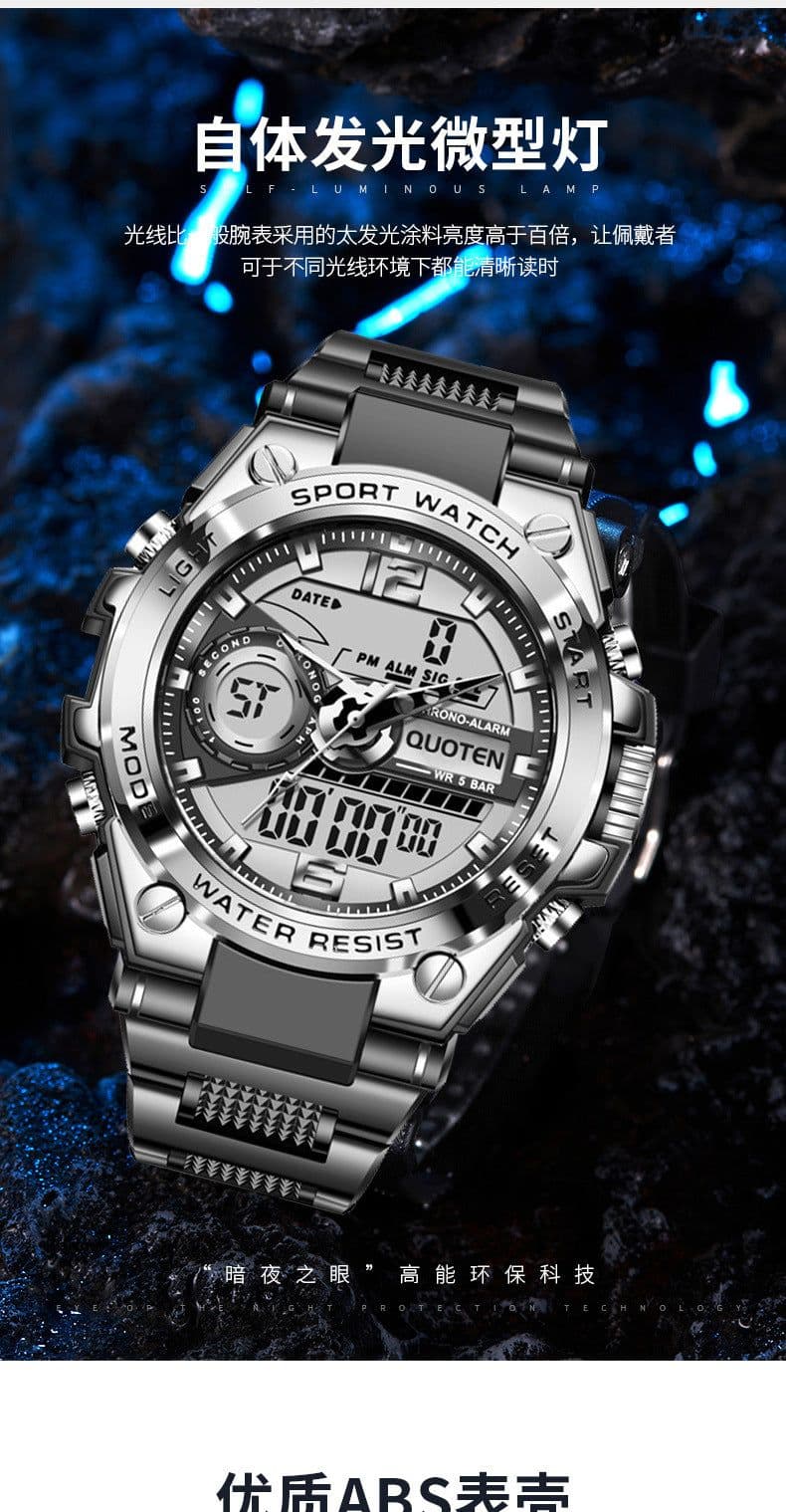 image-Men's Black Sports Watch 45mm Round Dial 1.2"