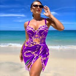 image-2023 European and American new one-piece swimsuit female sexy beautiful back printed bikini cover-up two-piece foreign trade bikini