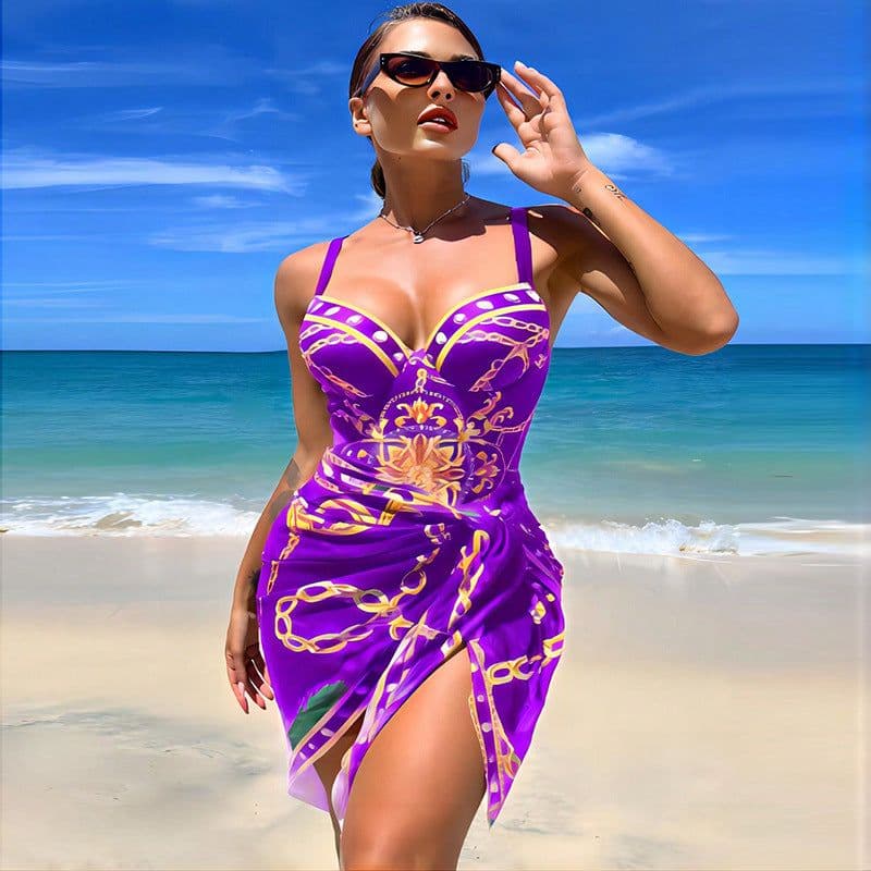 image-2023 European and American new one-piece swimsuit female sexy beautiful back printed bikini cover-up two-piece foreign trade bikini