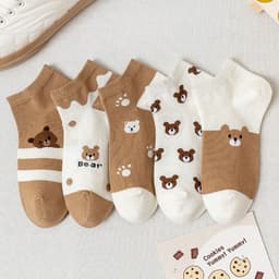 image-Socks women's socks shallow mouth spring and autumn cute Japanese cartoon brown bear summer thin invisible short boat socks women