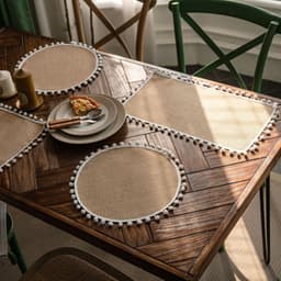 image-Yimanqiyun hemp rope placemat red tassel tableware mat woven color matching festival tassel bowl mat factory direct supply