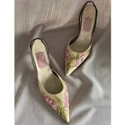 image-Embroidered Pointed Stiletto Heels - Microfiber Closed Toe