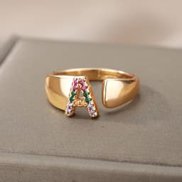 image-Retro Zirconia 26 Letter Adjustable Ring - Personalized Fashion Design