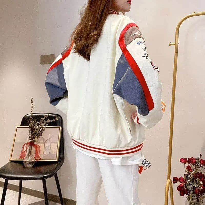 image-Baseball Jacket - Apricot Embroidered Hip Hop 3XL