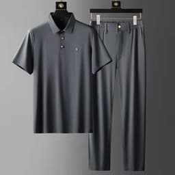 image-Men's Ice Silk Short-Sleeve Casual Suit - Thin
