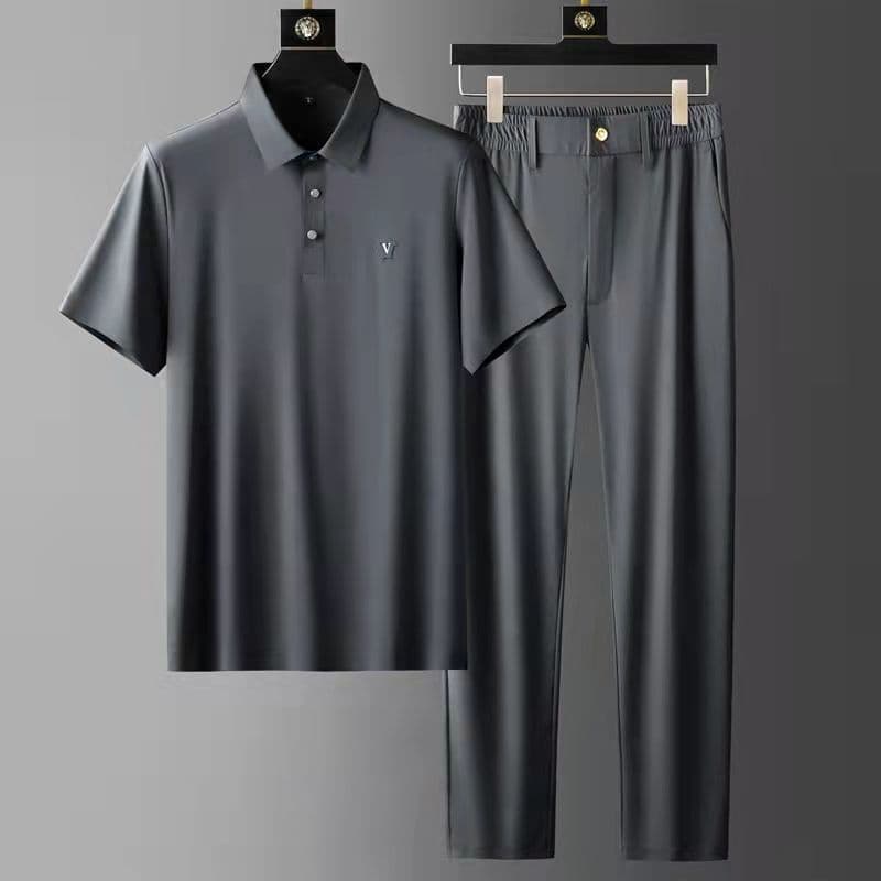 image-Men's Ice Silk Short-Sleeve Casual Suit - Thin