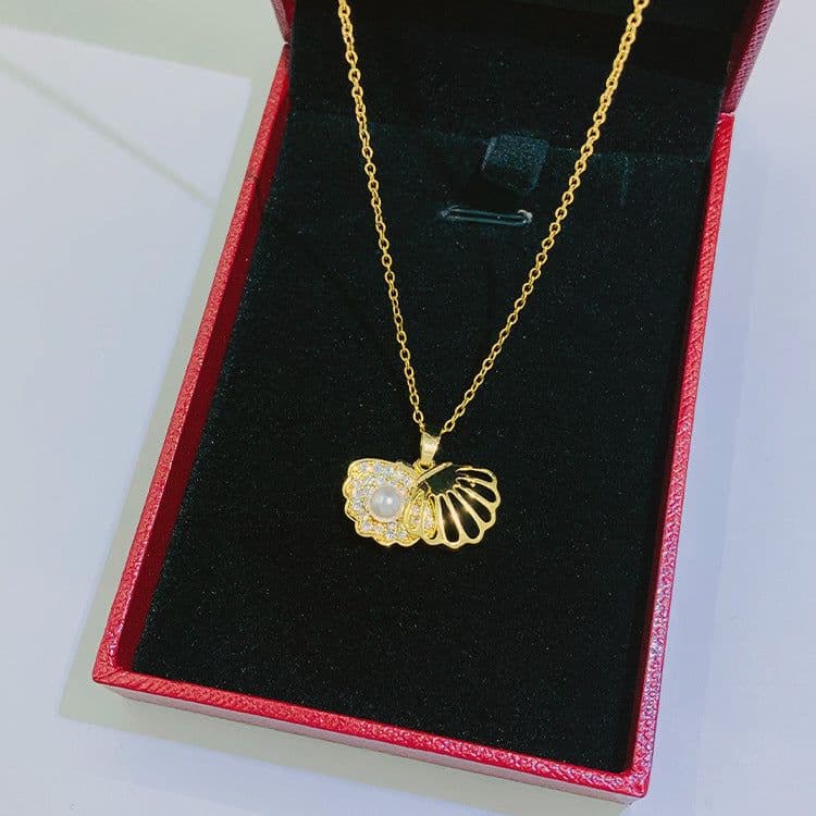 image-Summer Micro-inlaid Pearl Necklace Women's 18k Hollow Chain